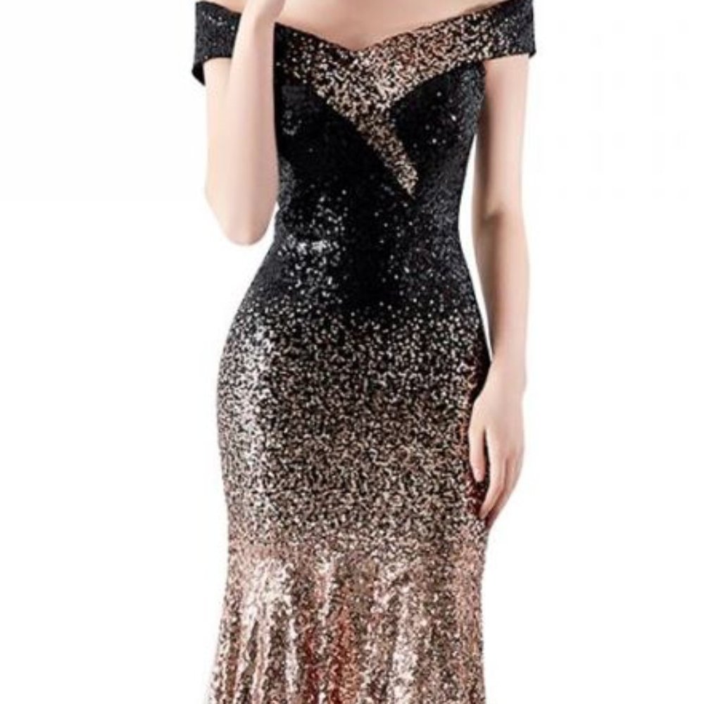rose gold color and black elegant sequins party dress